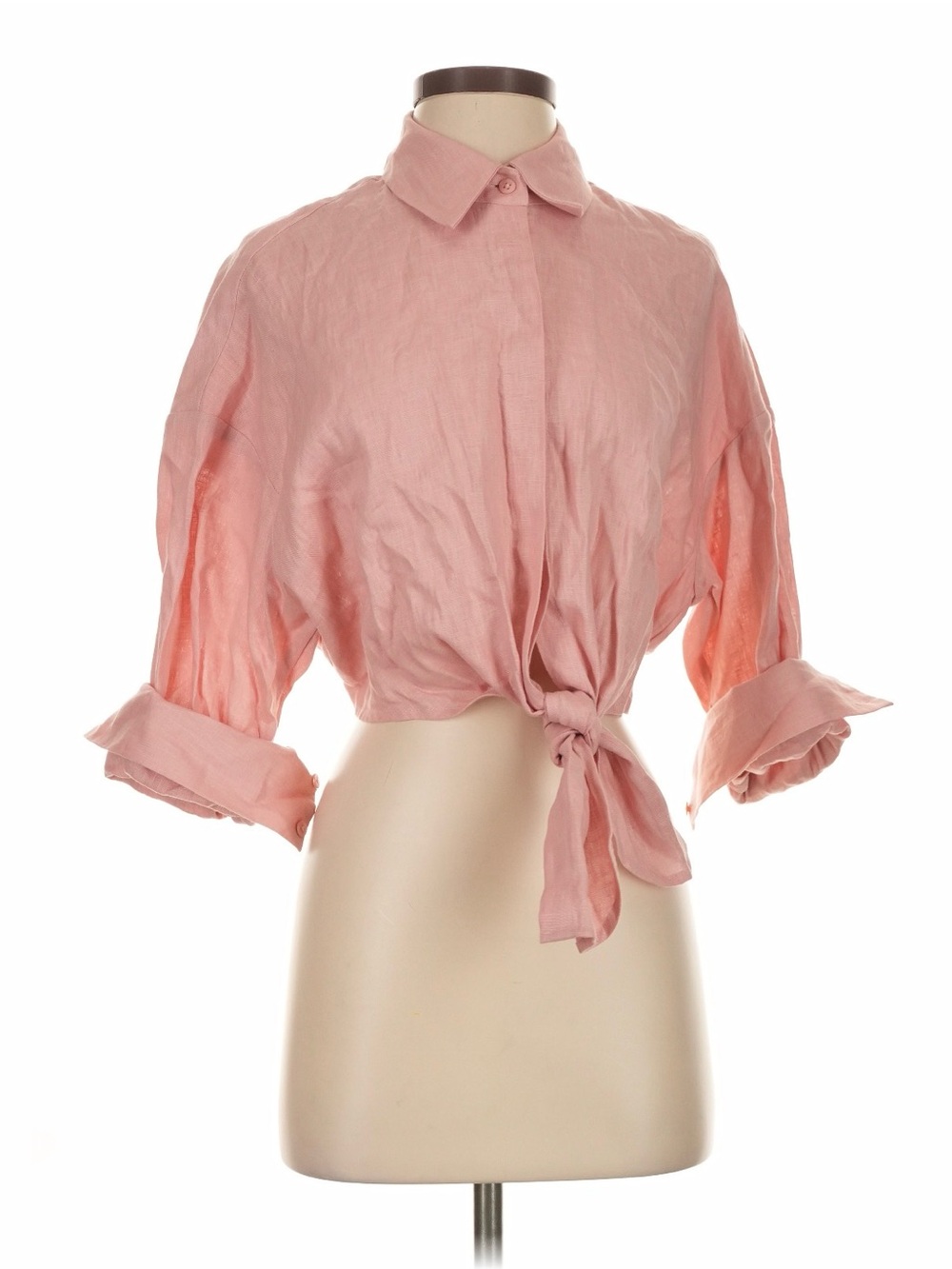 STAUD Linen Linen Faded Blush Pink Tie-Front Button Down Shirt